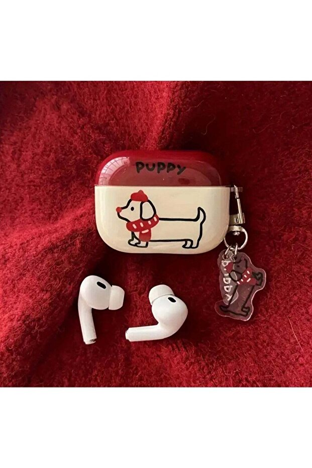 AirPods 4 Colorful Red Scarf Dachshund Pattern Earphone Case