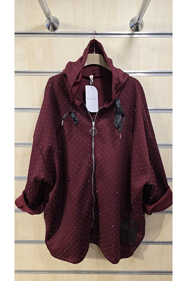 Taş Baskılı Ceket Kapüşonlu Oversize - 1