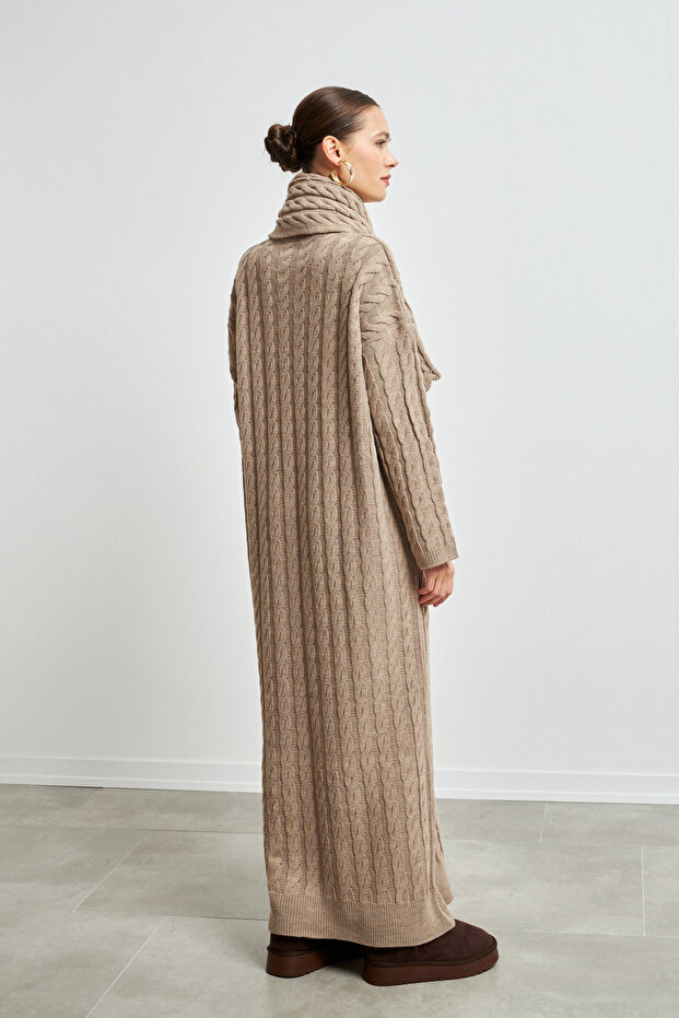 ATKI DETAYLI ÖRME TRİKO ELBİSE KREM - 6