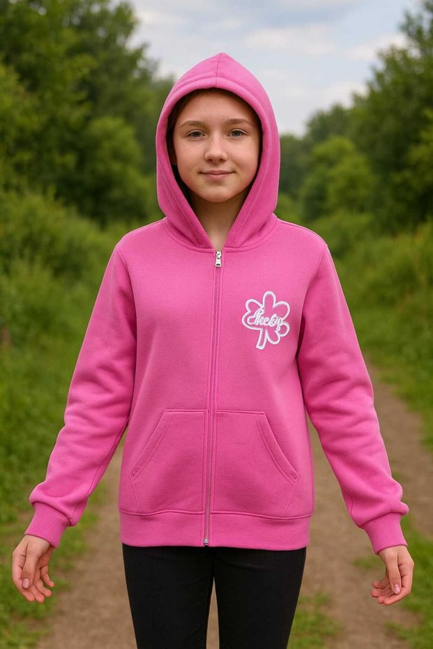 Pink 269-12-25 Girl's Hooded 2 Thread Count Fleece-Lined Zippered Sweatshirt Age 13/16