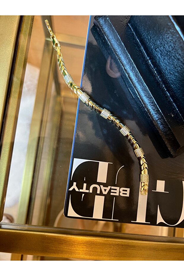 Kalın Form Gold–Zirkon Bileklik - 5