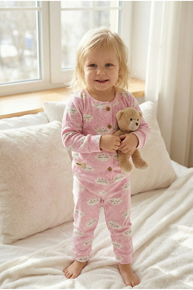 طقم أطفال من القطن بنمط السحاب مع أزرار في الأسفل والجزء العلوي - 2