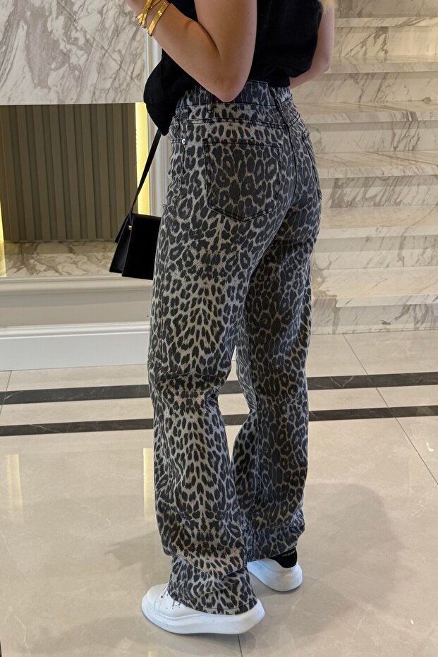 بنطلون جينز مستقيم بنقشة الفهد UTC010 - 4