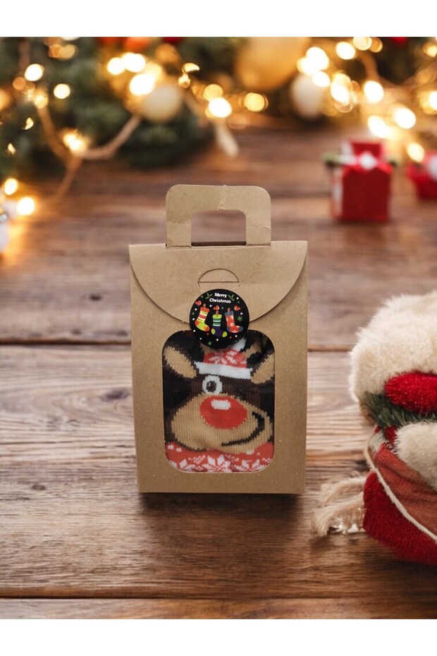1 Piece of Gift-Wrapped Christmas Stocking with Kraft Box, 36-41 Size Socks, the Cutest Gift Set for Your Loved Ones