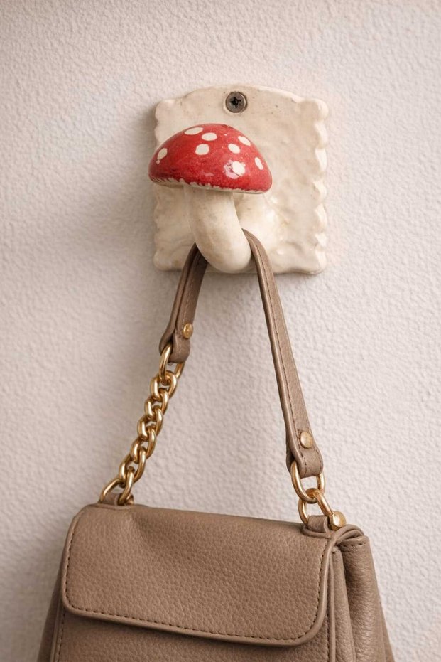 Handmade Ceramic Mushroom Hanger – Wall Decor & Bag Hanger