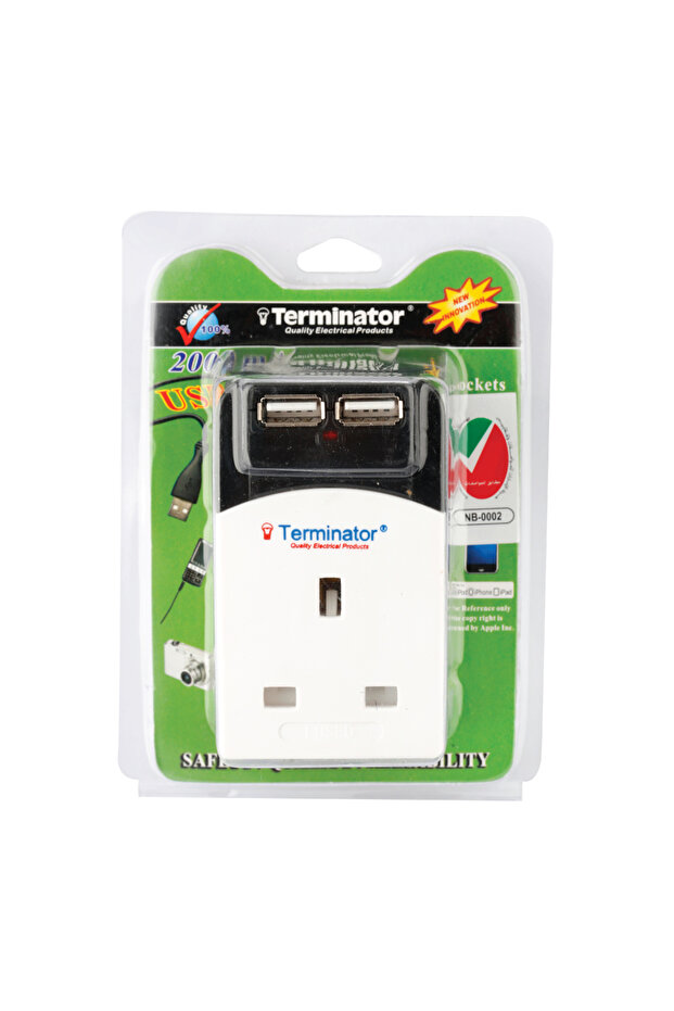 3 Way UK Socket Multi Adaptor With 2USB 2000mA, Indicator And 13A Fused Plug.