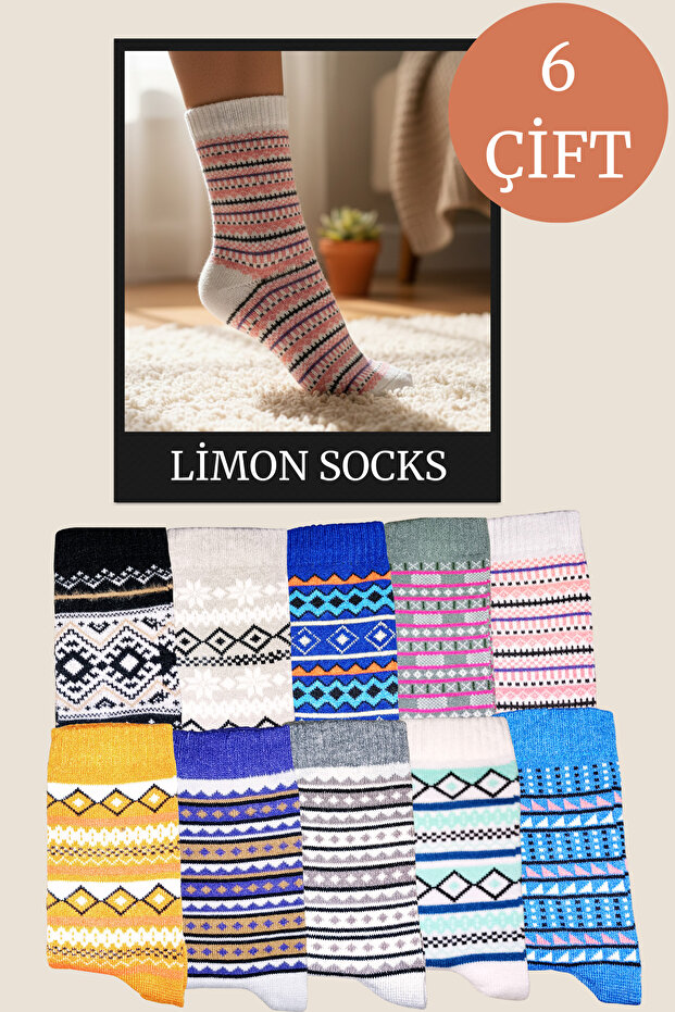 Women's Socks (6 Pairs) Striped Winter Socks - Thick Socks with Motif Patterns