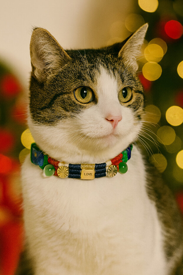 New Year Themed Love Written Adjustable Cat & Small Dog Collar (25–32 cm)