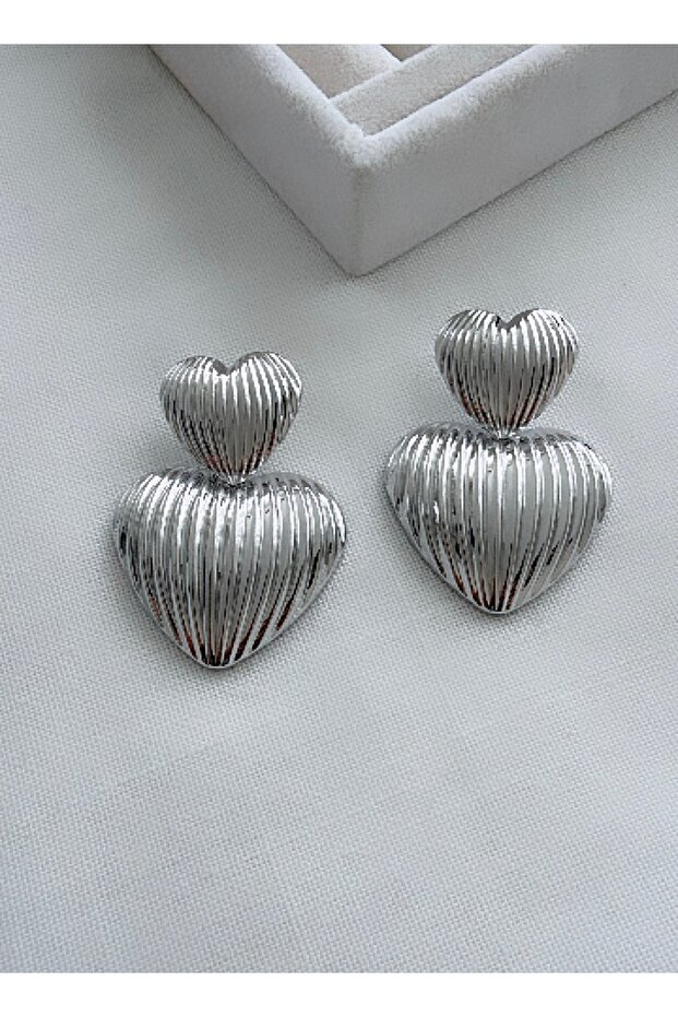 Double Serrated Look Big Heart Earrings (5.5 cm)