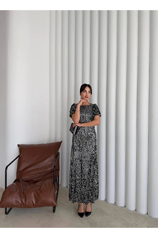 Payetli Maxi Elbise Gümüş - 3