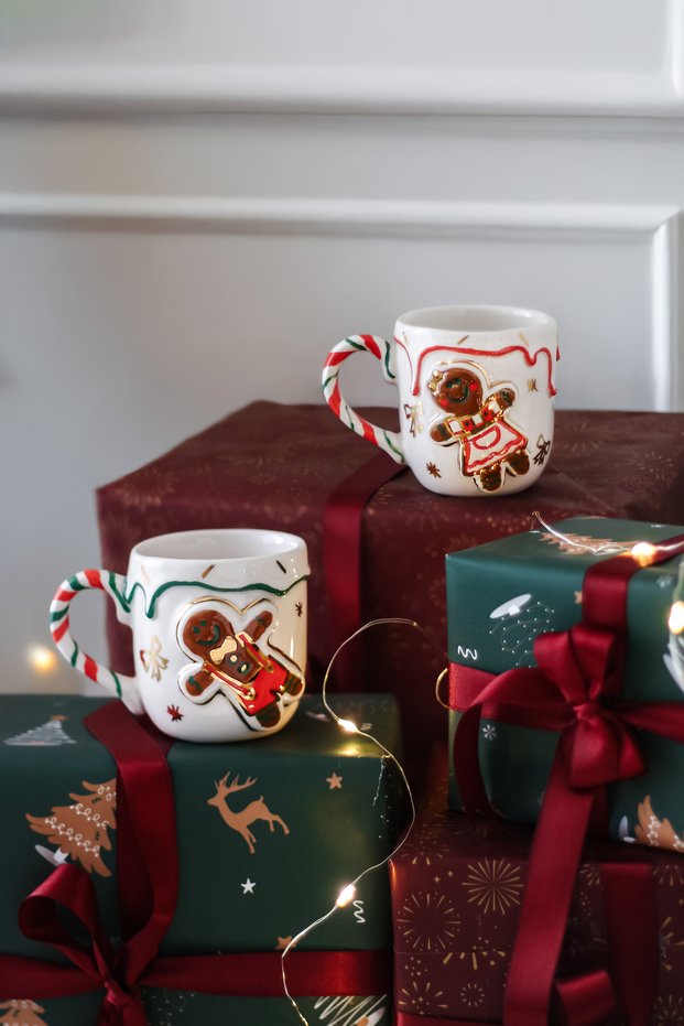 New Year's Cooky Girl Boy 2-Piece Set Mug / Handmade Ceramic Mug Set