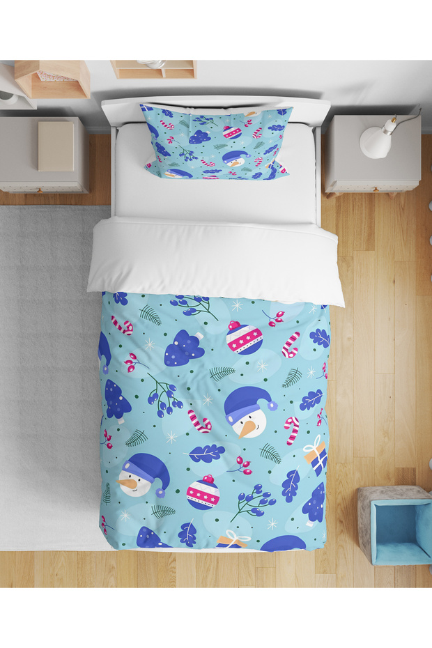 Snowman Themed New Year's 3D Digital Printed Single Duvet Cover Set Sleeping Set