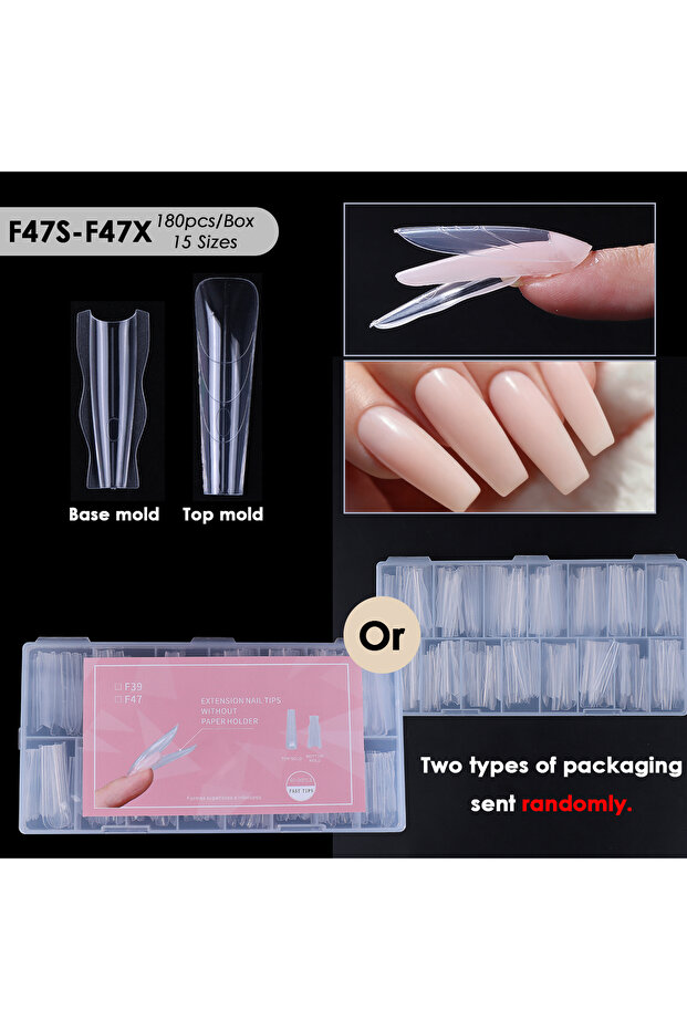 F47S-F47X 180pcs New Sandwich Nail Extension Mold Interlayer Dual Nail Forms Easy To Shape Oval/Coff
