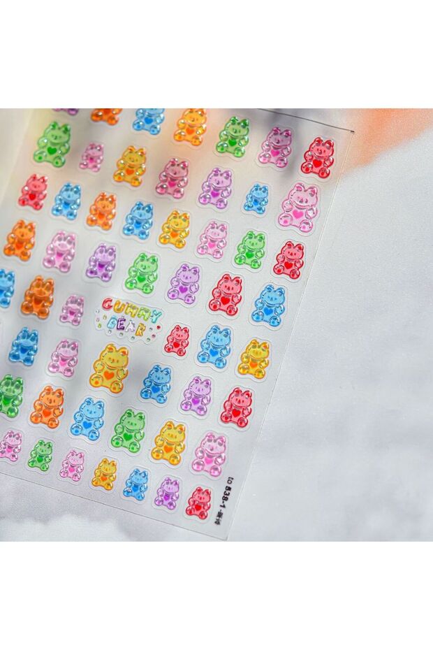 TO538-1 Kawaii Jelly Bear Nail Art 5D Cute Cuddly Bear Nail Stickers Gummy Sweet Dopamine S