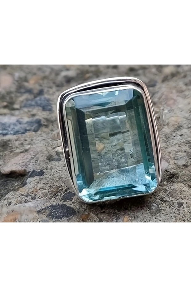 9 Blue Fashionable Blue Square Cubic Zirconia Imitation Crystal Ring Suitable For women's Luxury Jew