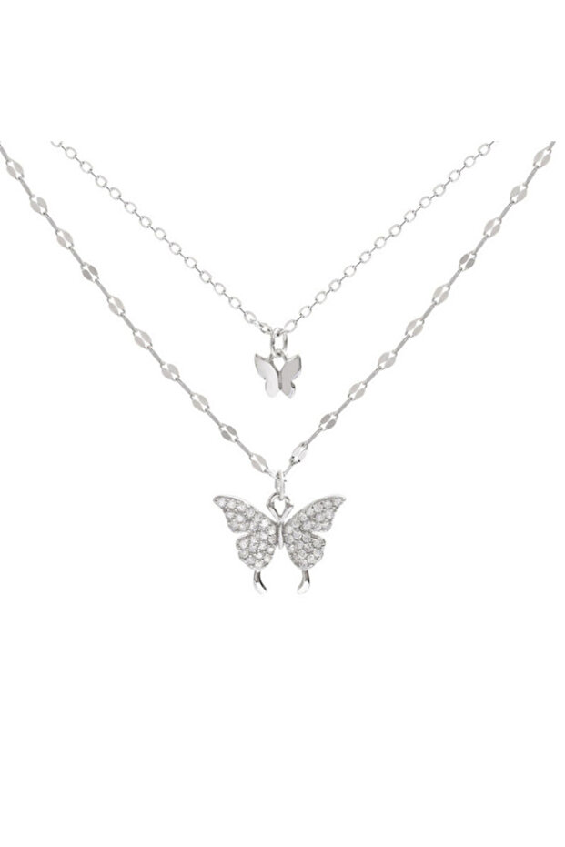 Silver 45cm SXL2307 Lats New Shiny Butterfly Necklace Exquisite Double Layer Clavicle Chain Jewelry