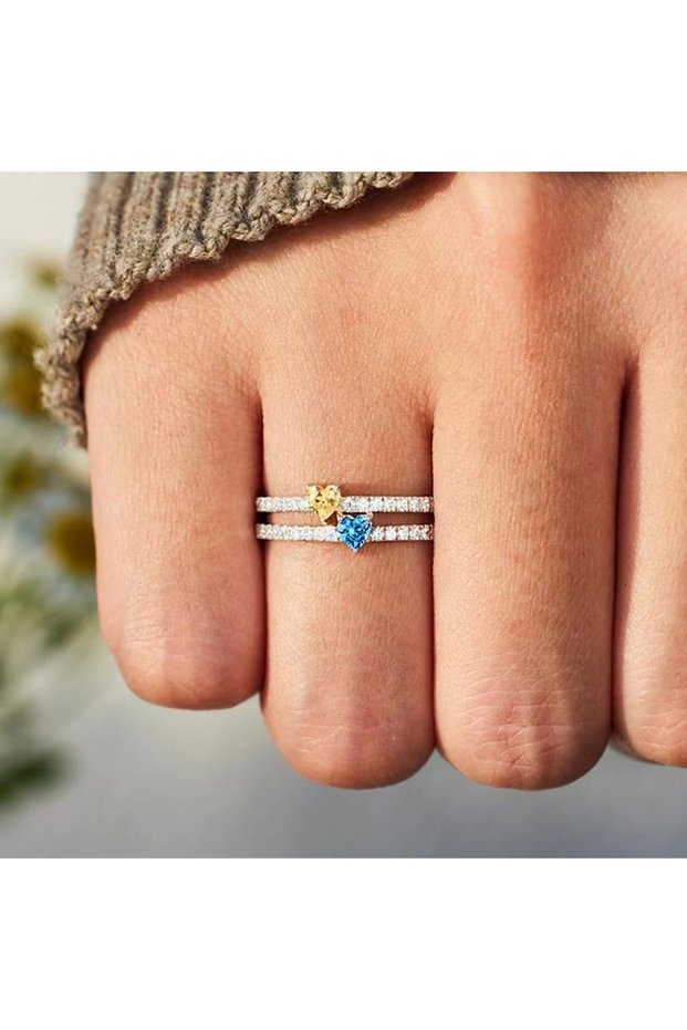 10 T0200 Huian Exquisite Yellow/Blue Heart CZ Women Rings for Wedding New Trendy Accessories Dazzlin