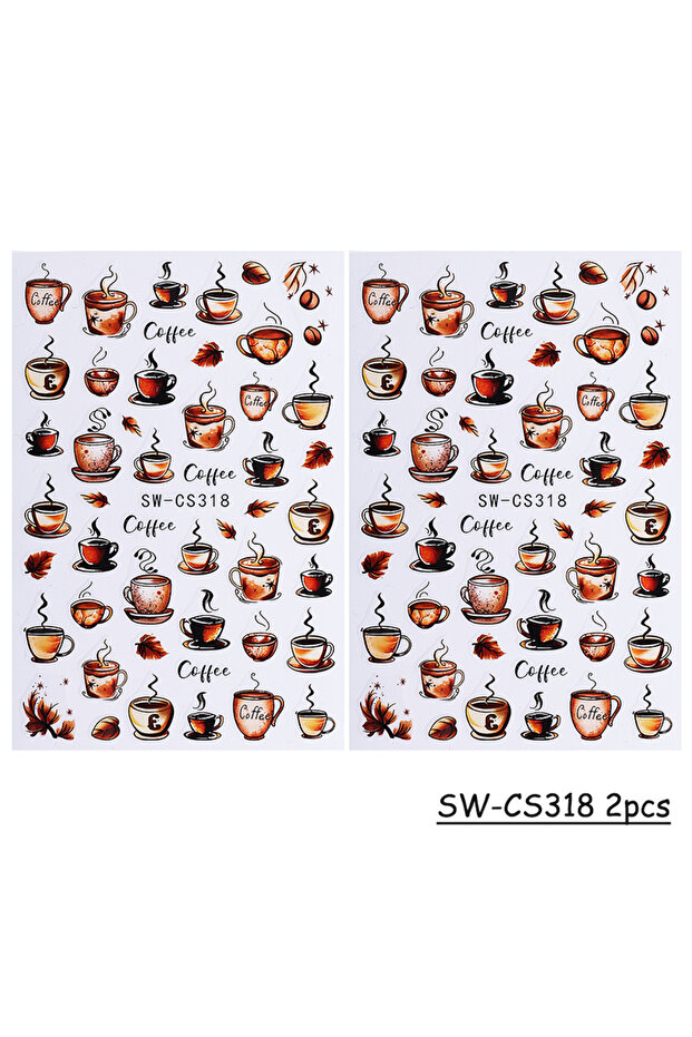 SW-CS318 قطعتان من ملصقات الأظافر ذات النمط الكلاسيكي ثلاثية الأبعاد على شكل أوراق القيقب الخريفية والقهوة، ملصقات أظافر ذاتية اللصق