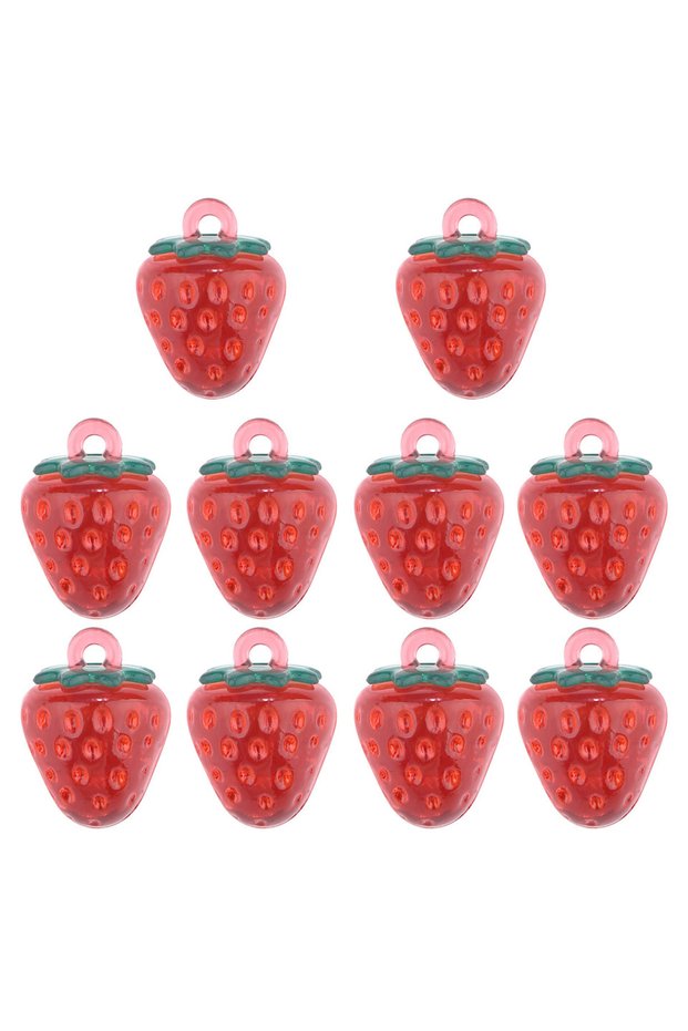 1634343-03 10Pcs Resin Acrylic Imitation Fruit Pendant Strawberry Charms For Jewelry Making DIY Earr