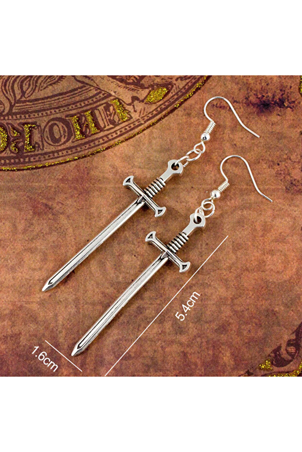 1 Medieval Long Sword Earrings Silver Plated Sickle Battle Axe Dangle Earrings For Women Gothic Jew.