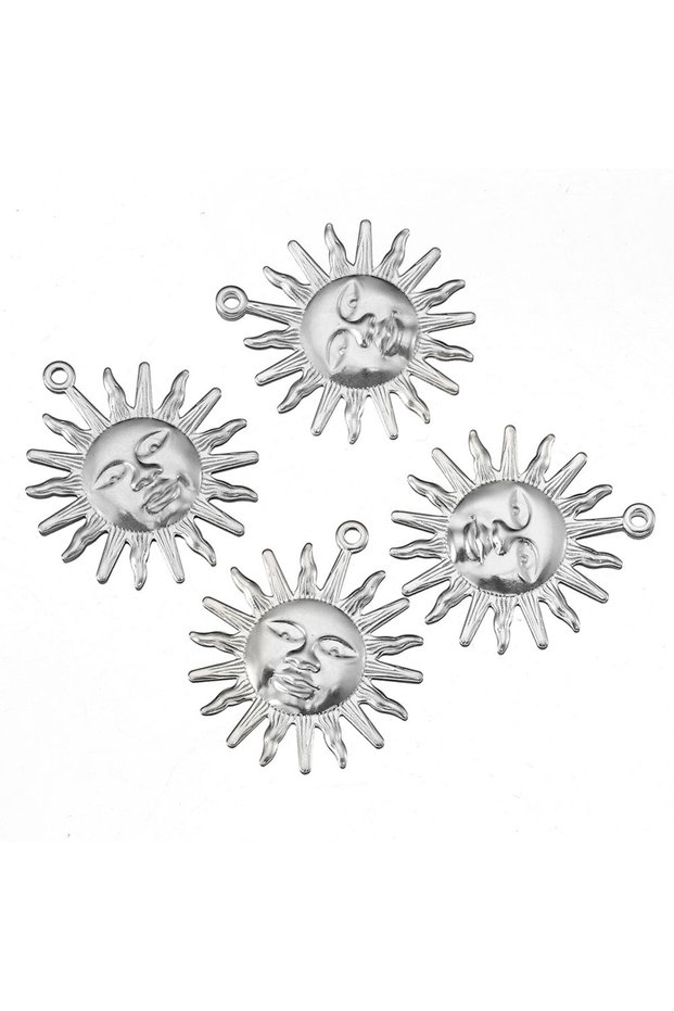 Steel-color Sun 5 Pieces Gold Stainless Steel Sun Coconut Tree Pendant DIY Necklace Bracelet Earring
