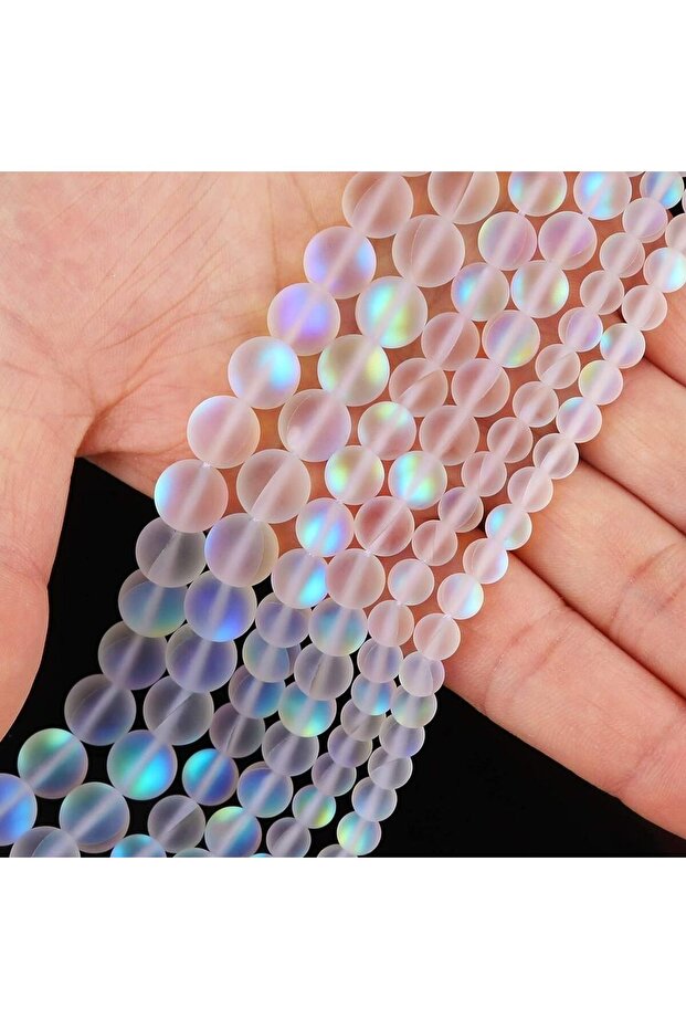 10mm Matte White Crystal Matte Aurora Crystal Glass Beads Frosted Mystic Aura Mermaid Beads Round Mo