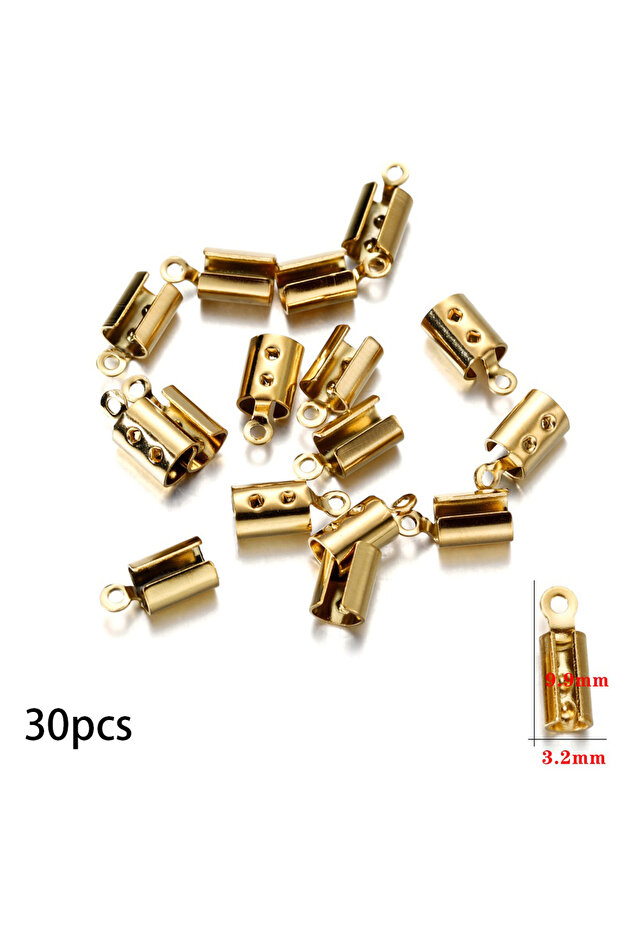Gold 2mm 30/50pcs Stainless Steel Gold Rope Cords Crimp End Bead Caps Leather Clip Tip Fold For DIY