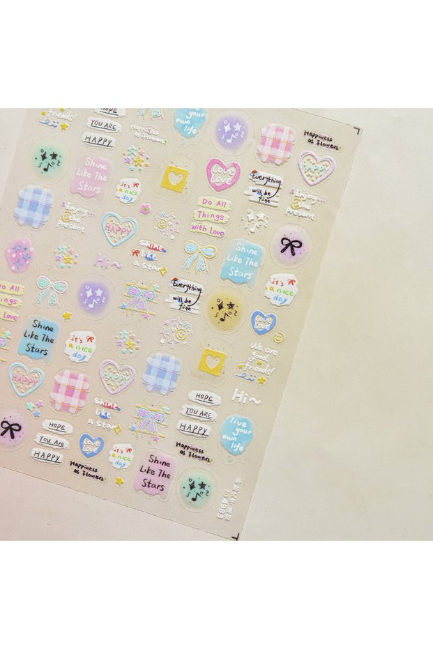 NAILFYOU TO4893 Collage Text English Letter Musical Note Star Graffiti Colorful 5D Love Heart Bowkno
