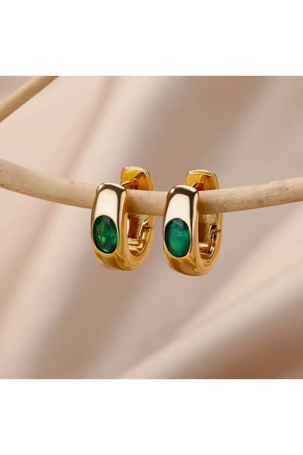 TE-09708-01 Women's Retro Zirconia Hoop Earrings Stainless Steel Pierced Earrings Light Luxury Simpl