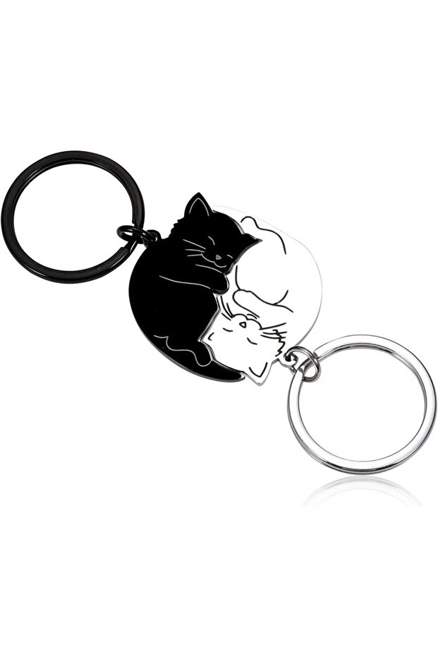 black white Matching Black White Cat Keychain Set For Couples Valentine Day Gift Love Accessories Cu