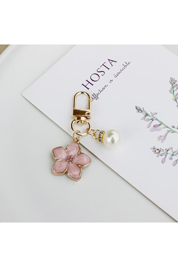 YSK-sakura pink 5PCS Alloy Sakura Flower Shaped Keychain With Pendant Suitable For Bag Charm Car Key
