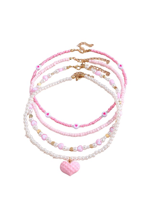 4pcs set 4pcs/set Pink Heart Necklace Little Girl Toddler Necklace Set, Little Princess Jewelry Acce