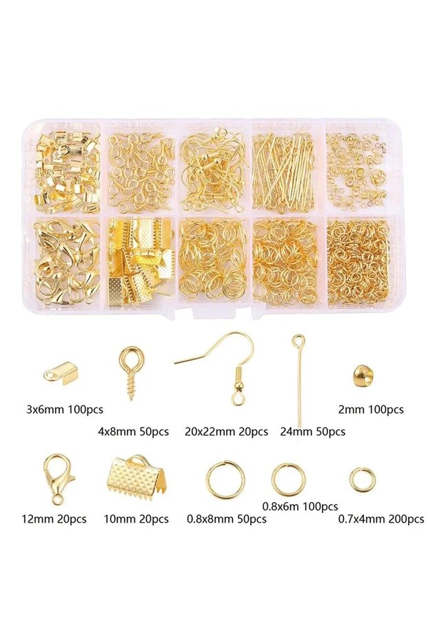 Golden Alloy Accessories Jewelry Findings Set Earring Making Kit Lobster Clasp Open Jump Rings Repai