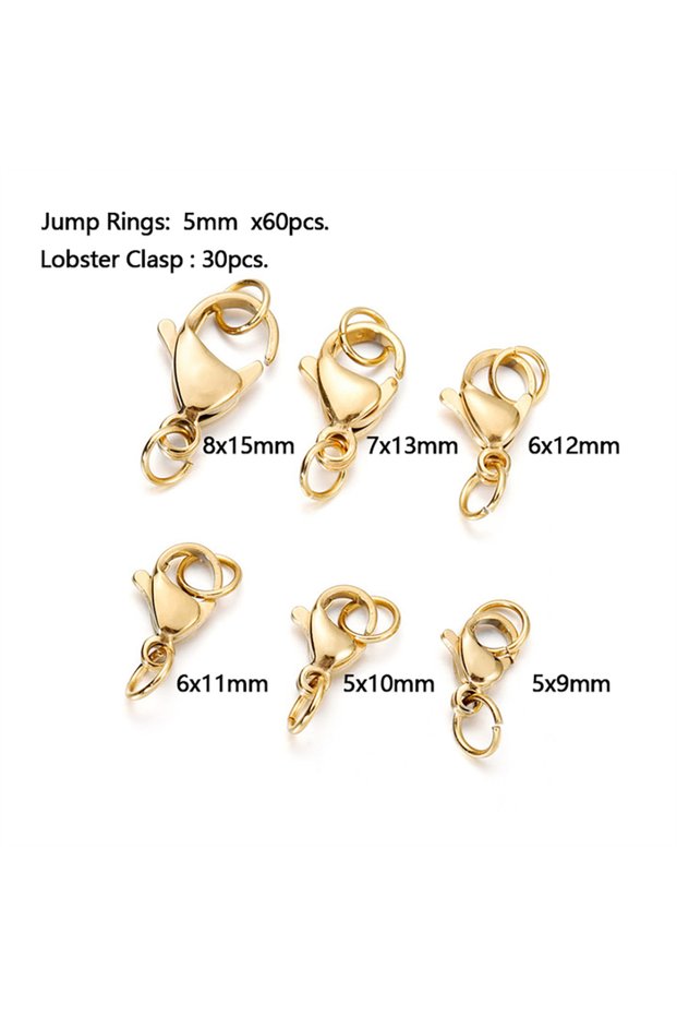 30pcs 5 x 9mm Glod 30Pcs/Lot Stainless Steel Lobster Claw Clasps Jump Rings For DIY Necklaces Bracel