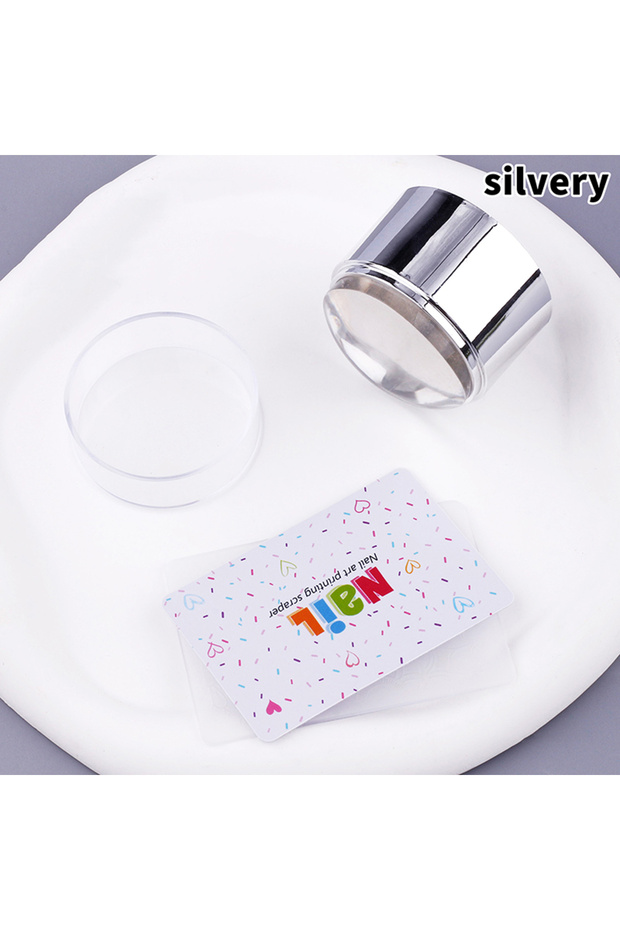 Silver DIY French Nail Art Stamper Set With Silicone Clear Head Nail Scraper And Stamping Template F