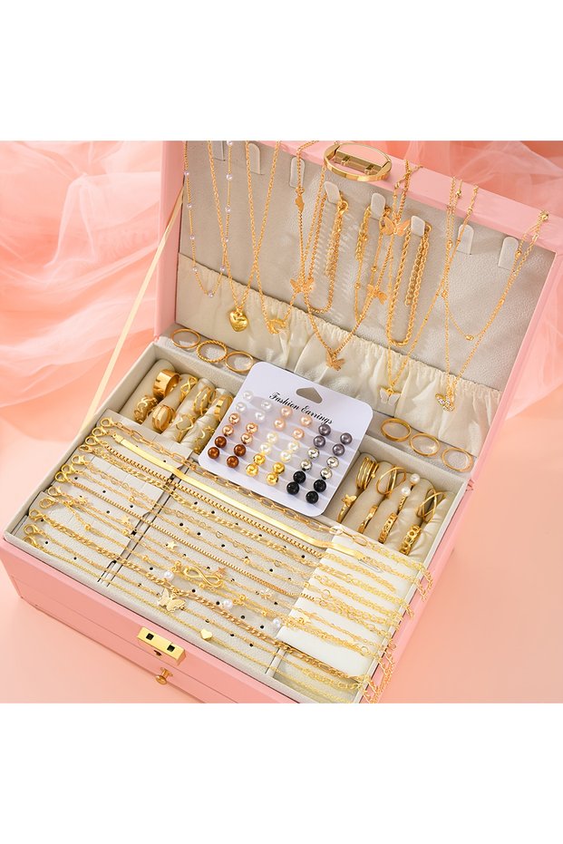 AYA656470 83pcs Elegant Pearl Geometric Earrings Necklace Bracelet Ring Jewelry Set For Women Heart