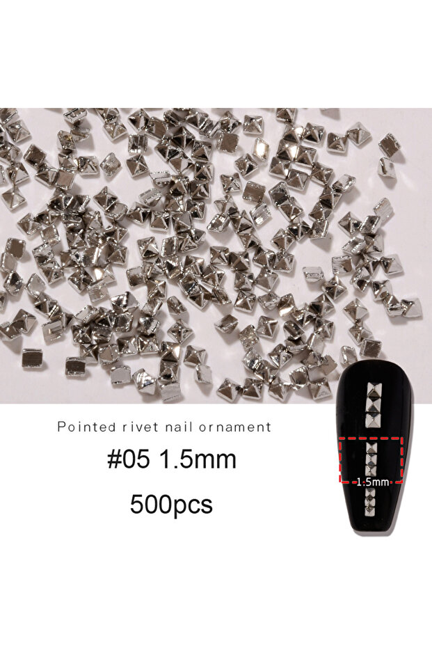 1.5mm-500pcs 500pcs/bag 3D Silver Punk Pointed Rivet Nail Charms 1.5/2mm Metallic Rivets Studs Nail