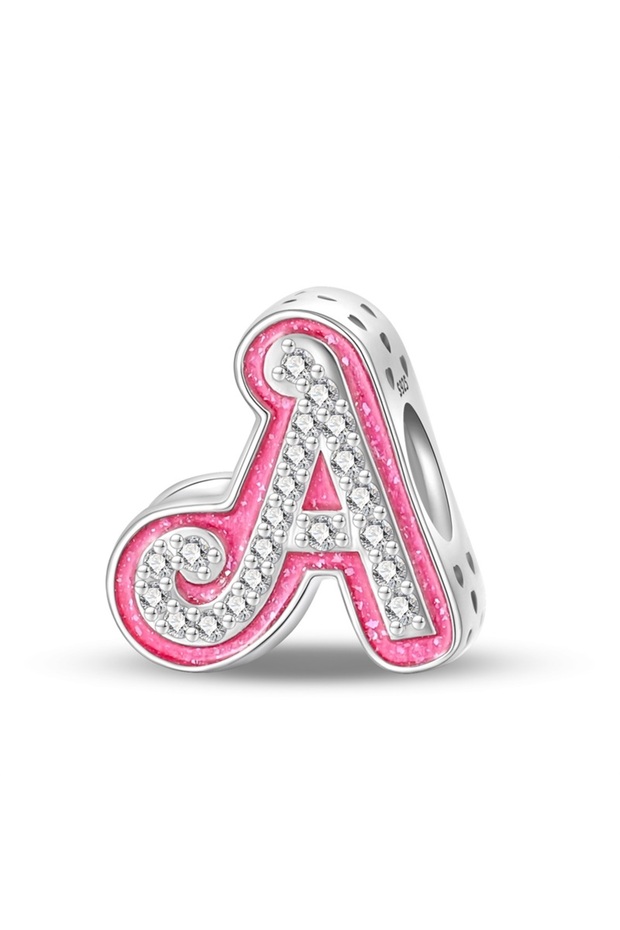 PAC1236-A 100% 925 Sterling Silver 26 Letter Shiny Princess Pink Series Charms Beads Fit Original Br