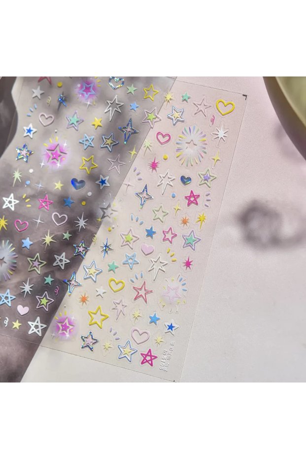 TO5105 Charming Hollow Stars Love Heart Geometric Five-pointed Star Self Adhesive 5D Nail Art Decora