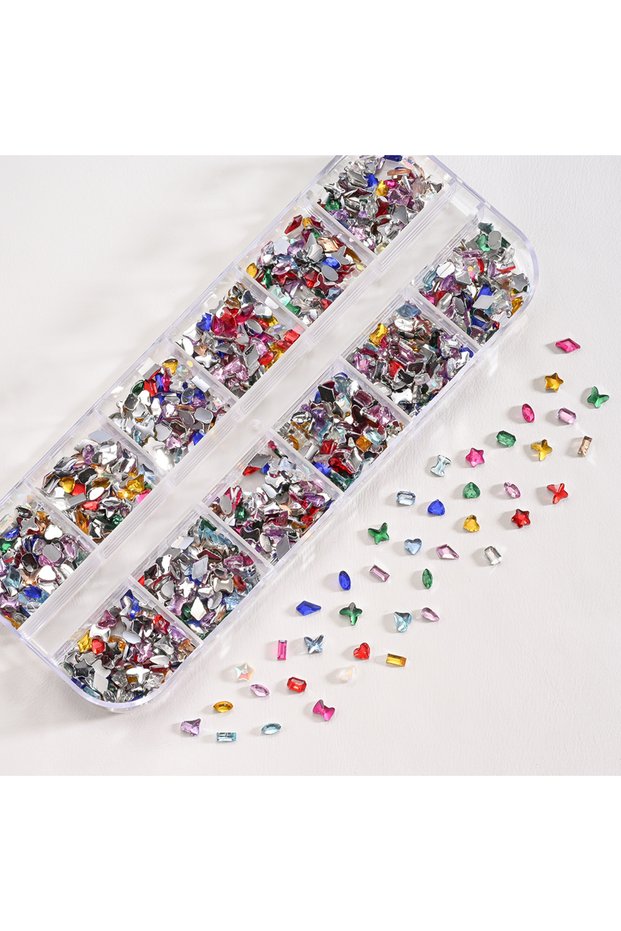 PH209-7 12Grids 3D Colorful Mini Resin Nail Art Rhinestones Mixed Star/Butterfly/Love Diamonds Nail
