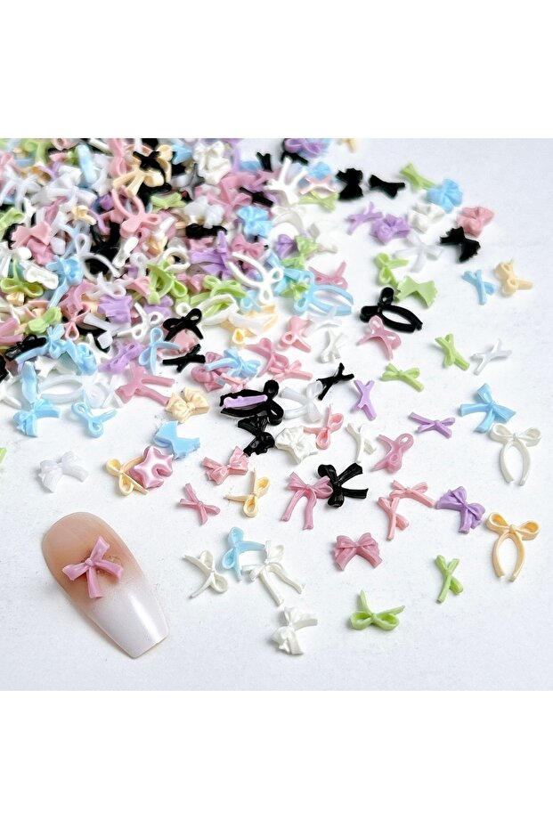 Mixed-All 50PCS 50PCS Solid Color Mini Bowknots Resin Nail Charms Adorable Sweet Irregular Bows Nail