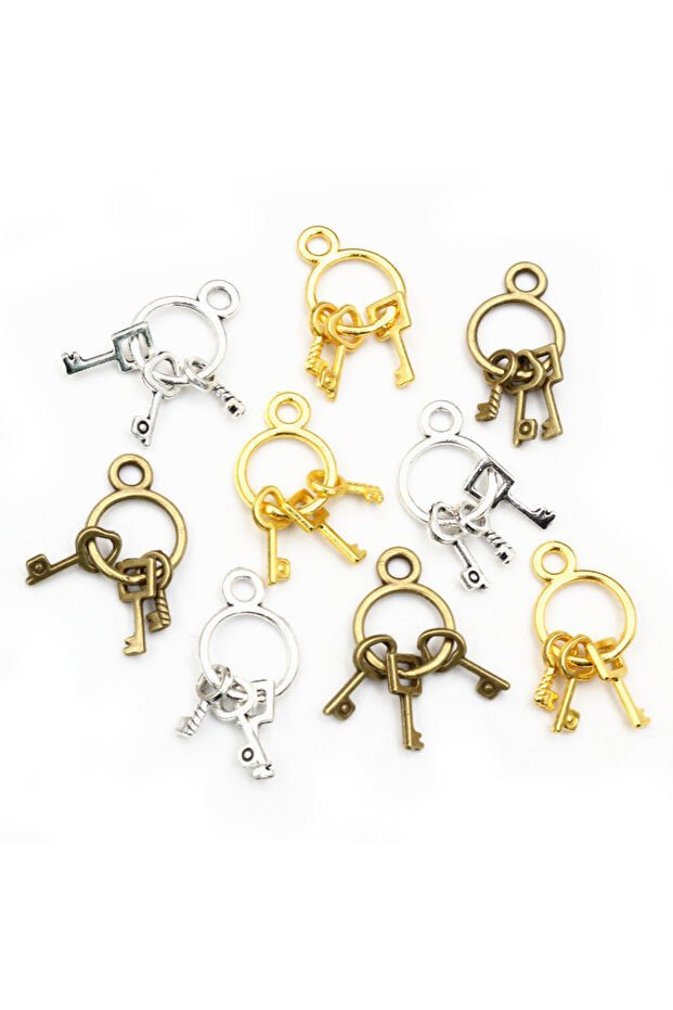 Random Mixed 24X13mm 10pcs Antique Silver Plated Bronze Gold Plated Key Chain Handmade Charms Pendan