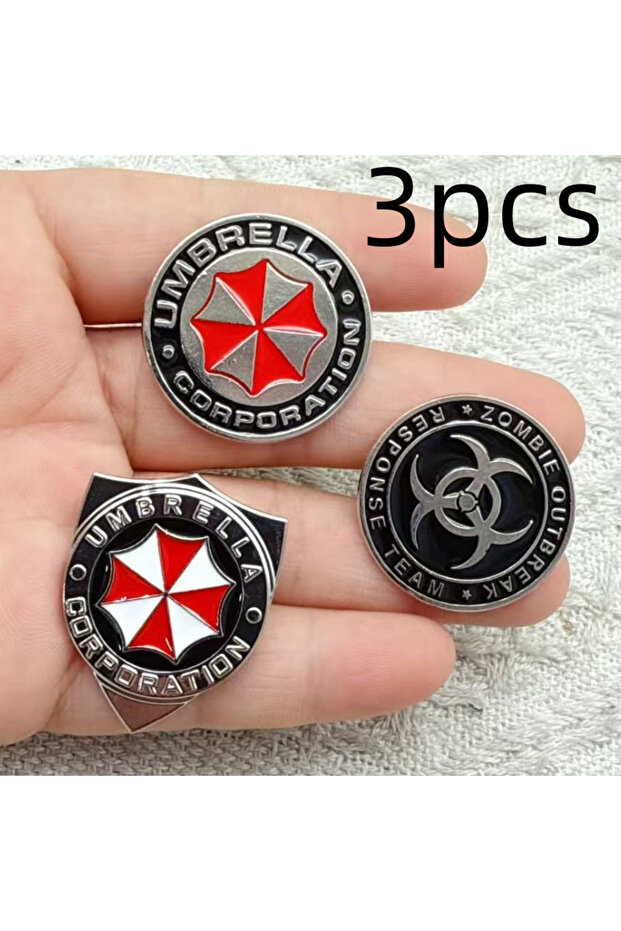 دبوس بروش كلاسيكي مطلي بالبرونز العتيق مكون من 3 قطع من سلسلة Biohazard Service Evil Resident Enamel ومزود بدعامة على شكل ياقة حقيبة ظهر