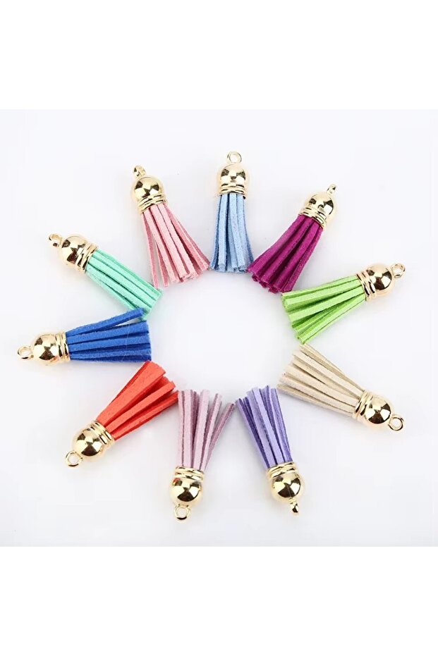 10pcs 10pcs/20pcs 36mm Leather Tassel Charms Silver Color Cap Earring Keychain Pendant Straps Suede