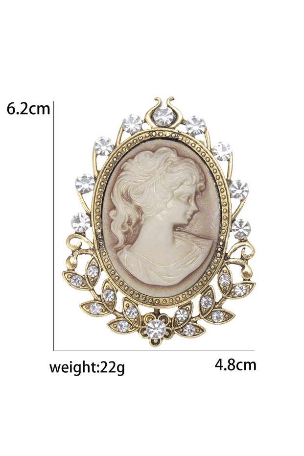 Golden1092 Rhinestone Beauty Head Brooch for Women Character Pin Girl Head Lapel Pins Banquet Party