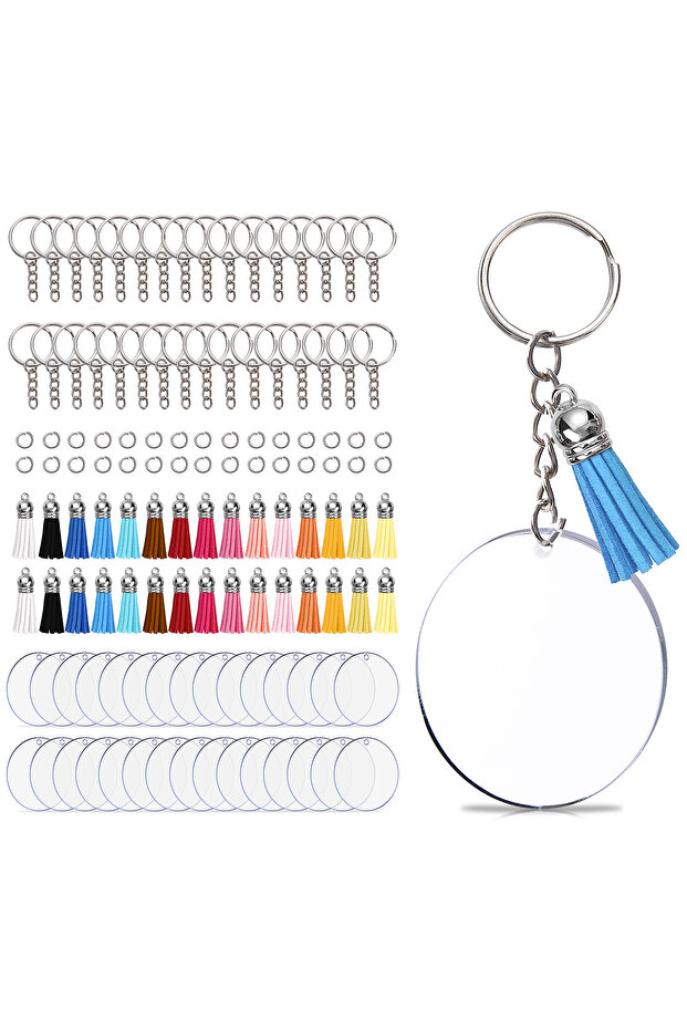 40 PCS Sliver 40Pcs Metal O Ring Spring Clasp Openable Round Carabiner Keychain with Leather Tassel