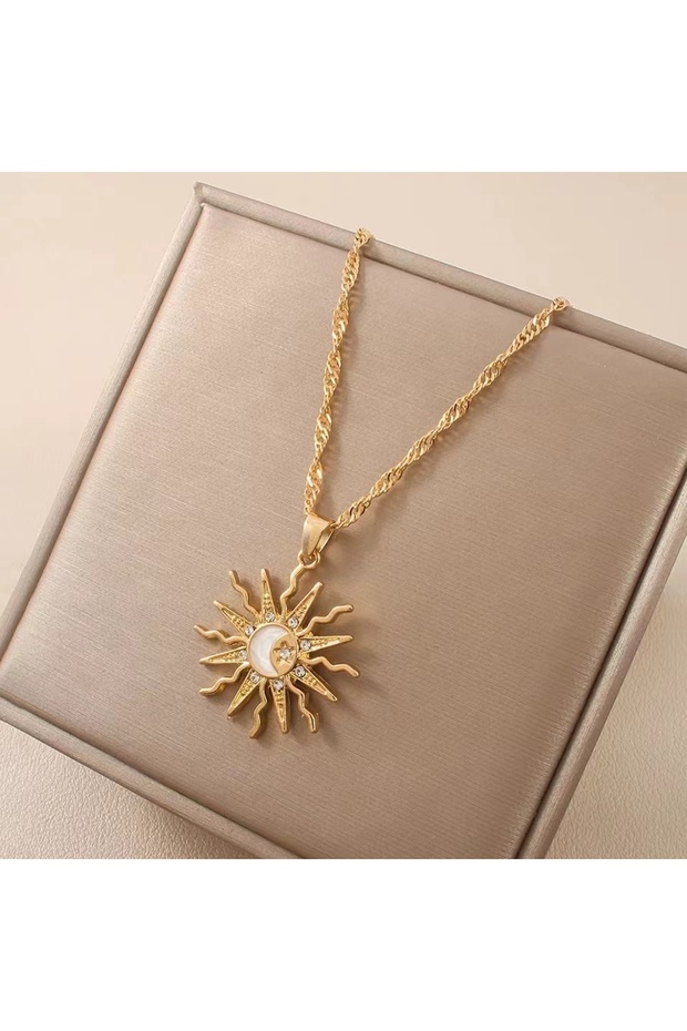 AXL70141 1Pcs Shining Rhinestone Unique Design Sun Star Moon Three In One Pendant Necklace Retro Wom