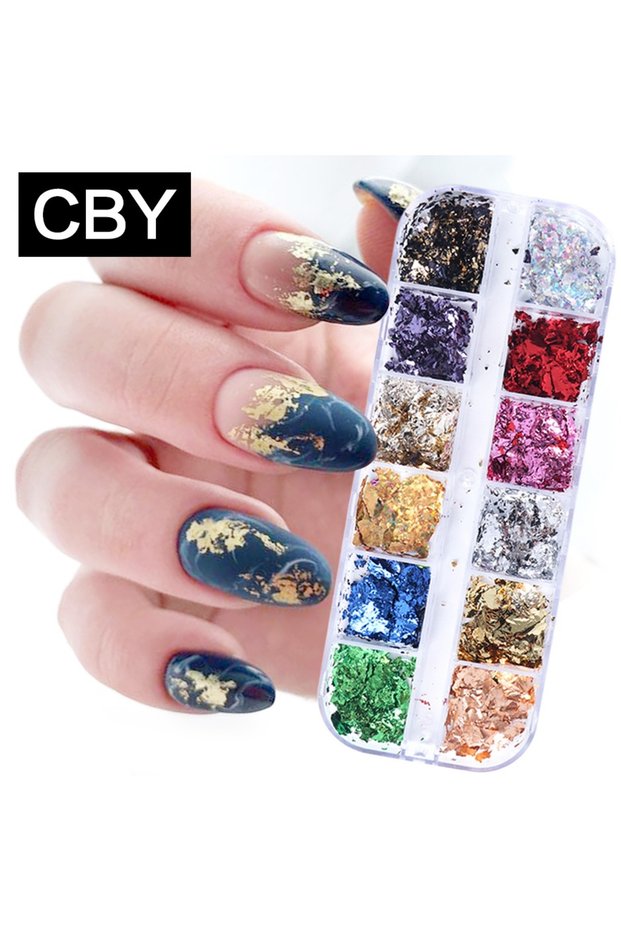 CBY 12 Color Foils Gorgeous Nails Glitter Aluminum Flakes Chip Nail Design Shiny Kismis Nail Art Dec