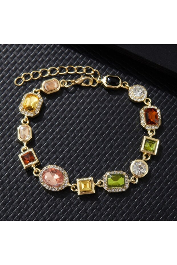 YF1008-1 Beautiful Multi Shape Colorful Cubic Zirconia Link Chain Bracelets for Women Adjustable Tre