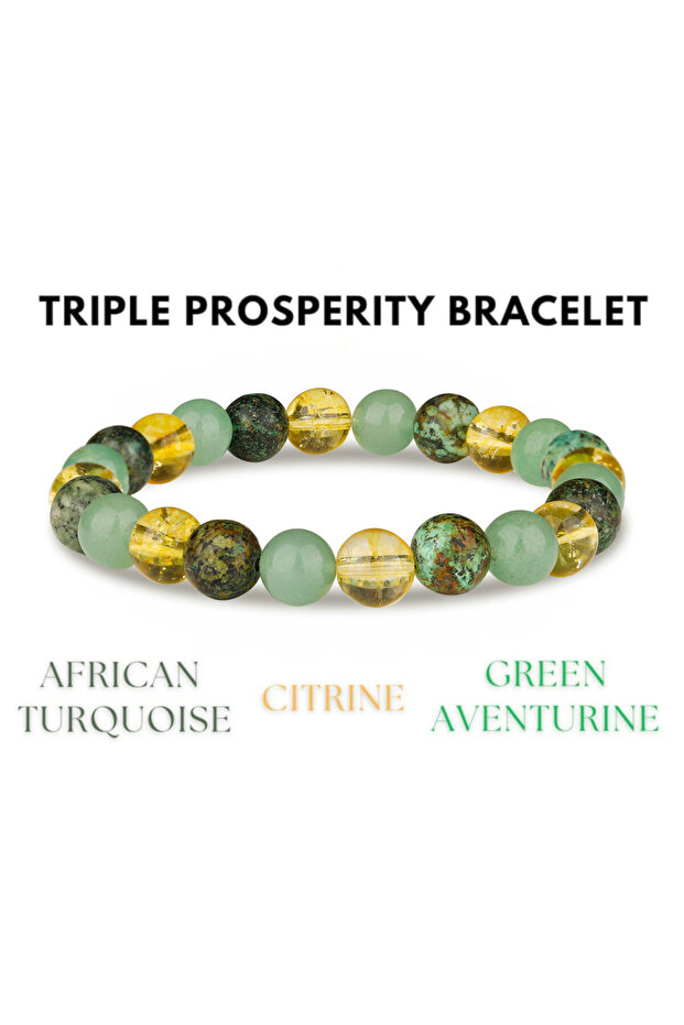 Triple Prosperity Triple Prosperity Bracelet Citrine Green Aventurine African Turquoise 8 mm Round